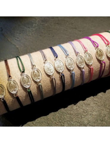 Bracelet Médaille miraculeuse en argent massif sur cordon nylon ajustable